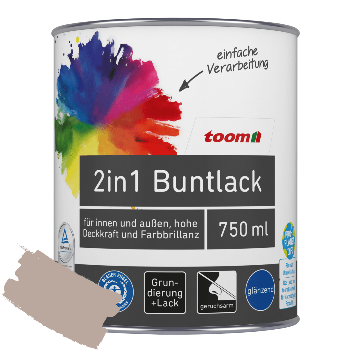 toom 2in1 Buntlack 'Kieselsand' taupe glänzend 750 ml