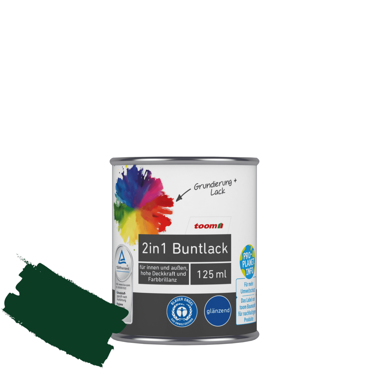 toom 2in1 Buntlack 'Morgentau' moosgrün glänzend 125 ml