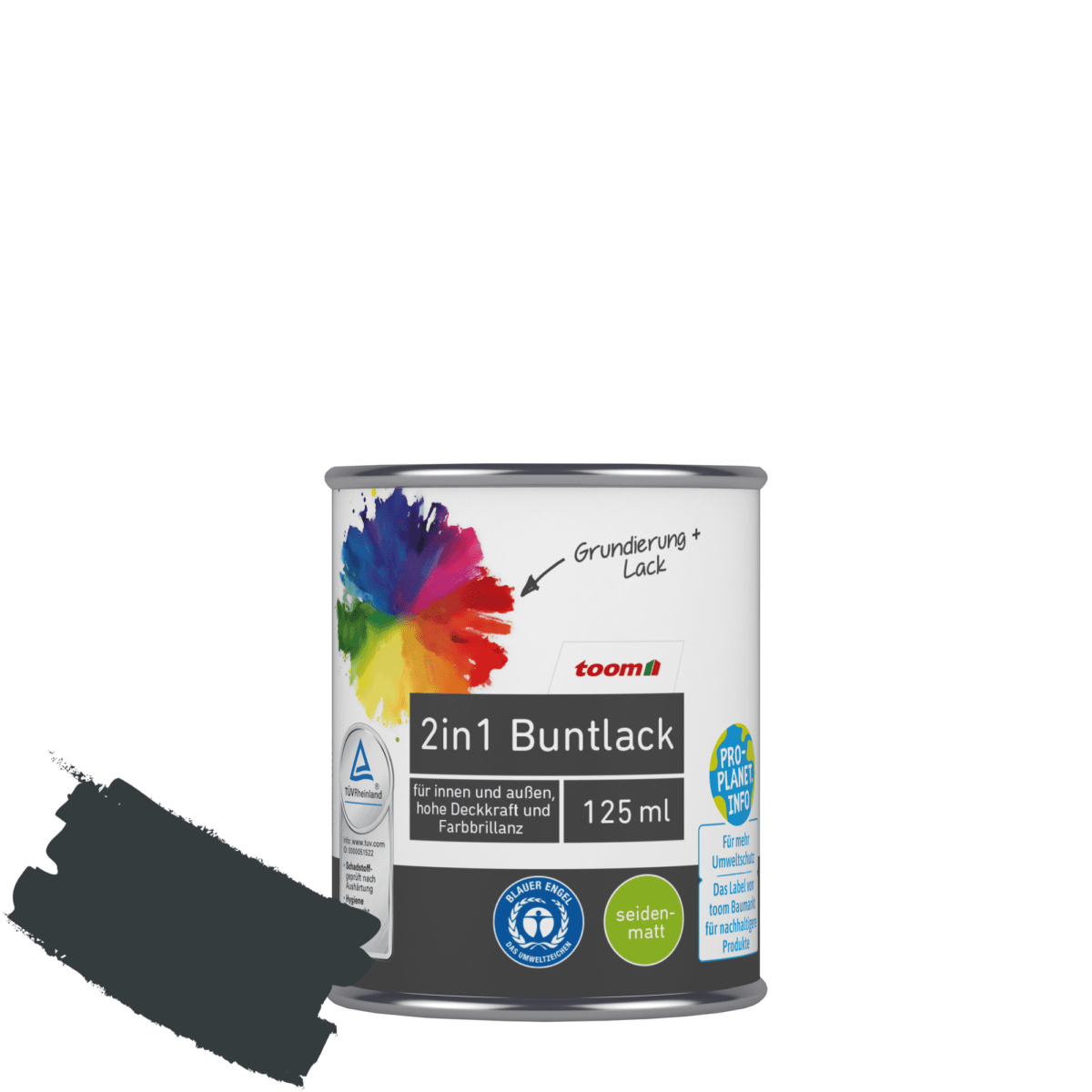 toom 2in1 Buntlack 'Schattenspiel' anthrazitfarben seidenmatt 125 ml