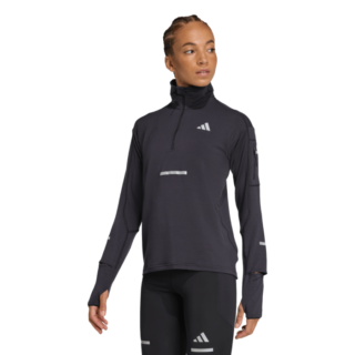 adidas adi365 Damen Warm Half-Zip Shirt - Schwarz, ideal für kühle Lauftage, atmungsaktiv und bequem