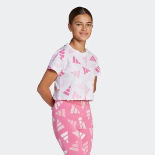 adidas Sportswear T-Shirt "SEASONAL ESSENTIALS LOGO CELEBRATION KIDS" für Kinder, sportlicher Stil, Allover-Logoprint, aus Baumwolle