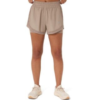 ASICS Nagino Run 2in1 Shorts Gr. L Beige Damen