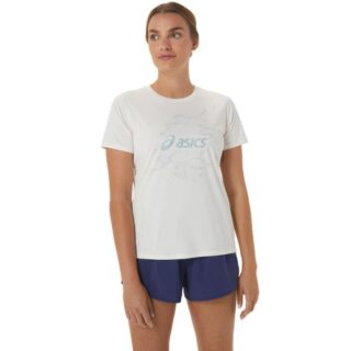 ASICS NAGINO™ Graphic Run SS Top Damen - Atmungsaktives, leichtes Laufshirt in Weiß, Größe L