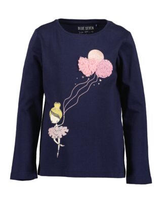 Blue Seven Langarmshirt Baumwolle, Wendepailletten, Glitzerdruck und Tüll-Applikation
