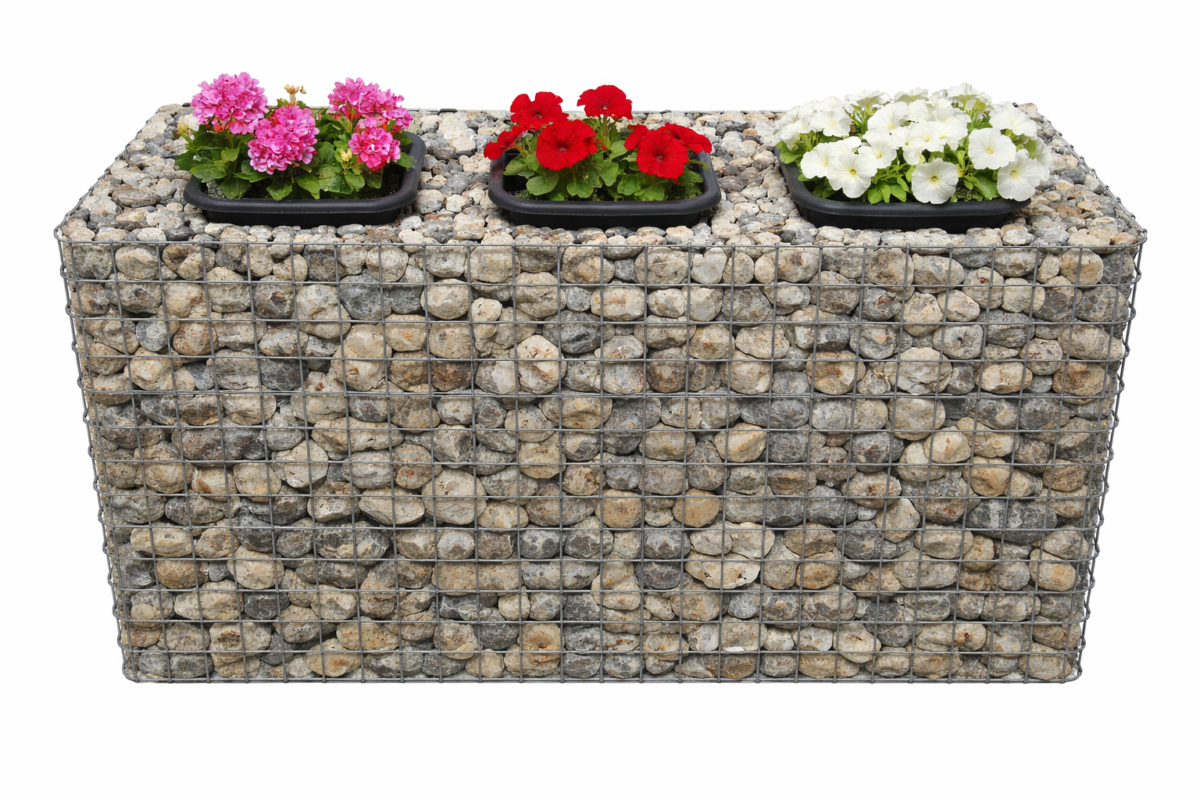 Blumensäule 3er, Höhe 62 cm Grundfläche 127 x 52 cm MW 5 x 5 cm, feuerverzinkt inkl. Topf