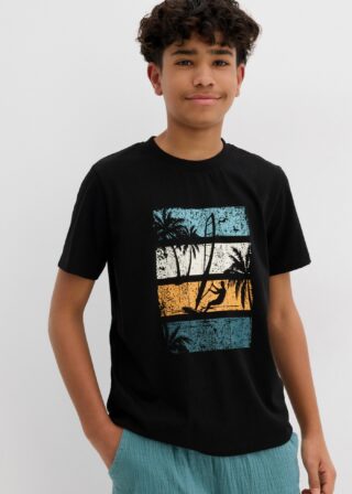 bonprix T-Shirt aus reiner Baumwolle, mit modischem Print, Kurzarm-Design, Regular Fit