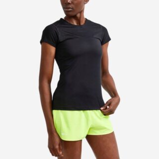 Craft ADV Essence Slim Tee Damen – Atmungsaktives, leichtes Laufshirt in Schwarz für optimalen Komfort und Feuchtigkeitsmanagement