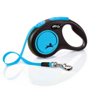 flexi New Neon Gurt-Leine blau, 5 m - Extra Zubehör: Multibox schwarz