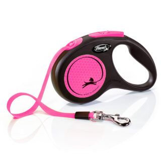 flexi New Neon Gurt-Leine pink, 5 m - Extra Zubehör: Multibox schwarz
