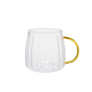 Gerilltes Latte-Glas mit goldfarbenem Henkel CHiATO, 400 ml – Transparent