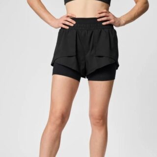 Girlfriend Collective Fallon 2-in-1 Trail Shorts, Gr. L, Schwarz – Perfekt für Laufen und Outdoor-Aktivitäten