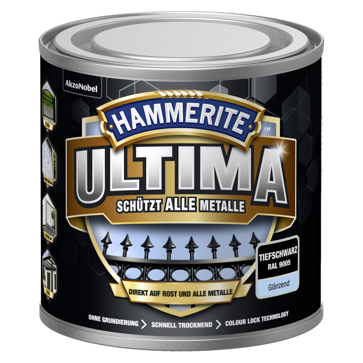 Hammerite Metallschutzlack 'RAL 9005' tiefschwarz glänzend 250 ml