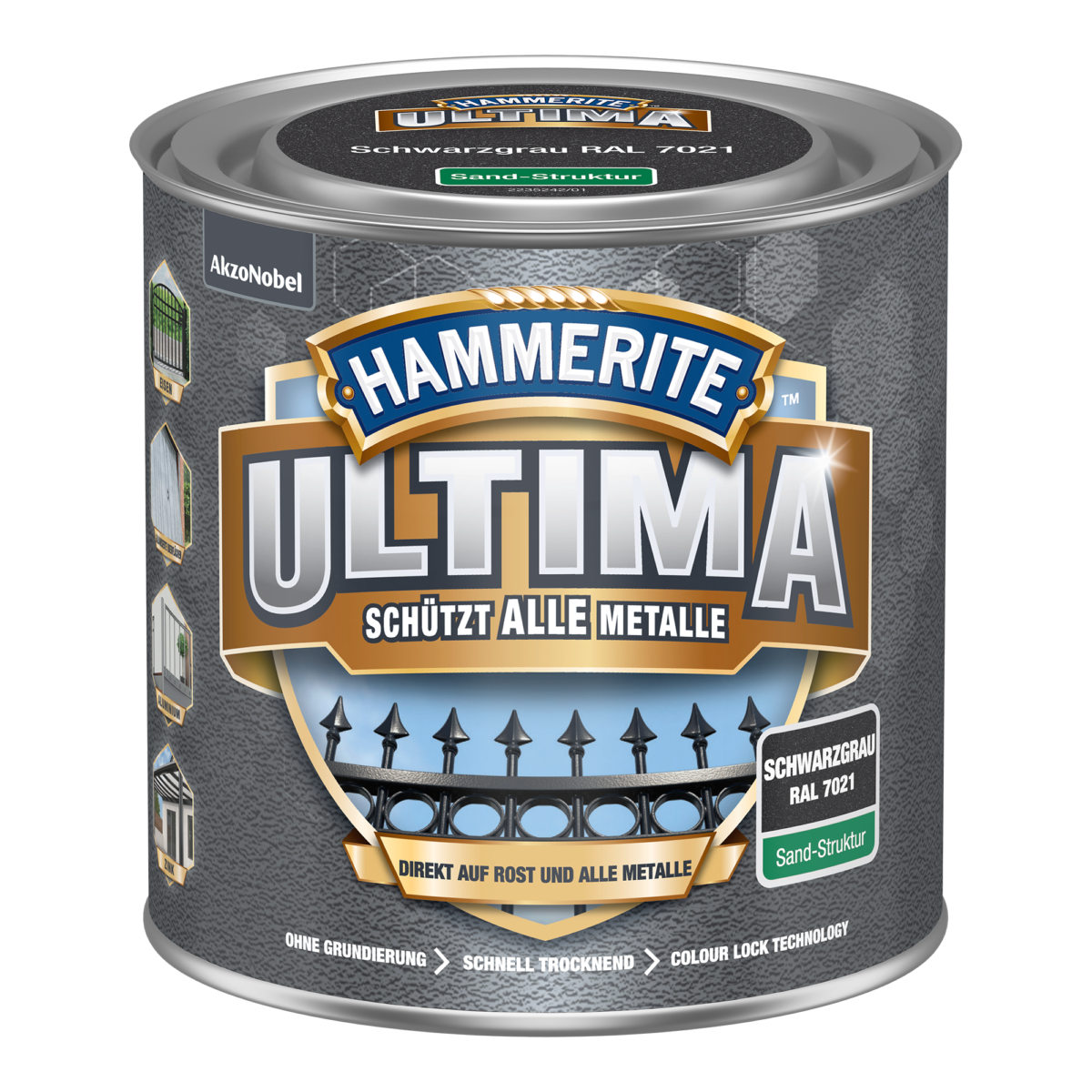 Hammerite Metallschutzlack 'Ultima Sand-Struktur' schwarzgrau RAL 7021 250 ml