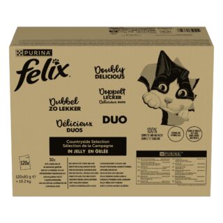 Jumbopack Felix "So gut wie es aussieht" Gelee 120 x 85 g - Doppelt lecker (Rind & Geflügel, Truthahn & Leber, Huhn & Niere, Ente & Lamm)