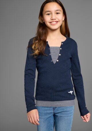 KangaROOS Langarmshirt "Ripp-Shirt in Lagenoptik mit KangaROOS Logo-Stickerei" Shirt mit modischen Auschnitt-Details, Mini-Me