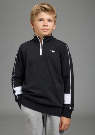 KangaROOS Sweatshirt "Troyer-Sweatshirt mit kontrastfarbigen Einsatz und KangaROOS Stickerei", Troyer mit modischen Ärmeleinsätzen, Reißverschluss, bequeme Passform