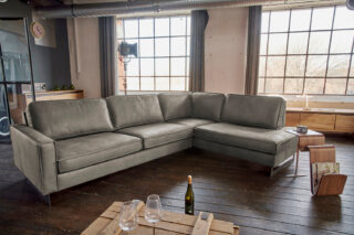 KAWOLA Ecksofa VILNIUS 3-Sitzer mit Recamiere Lederfaserstoff anthrazit