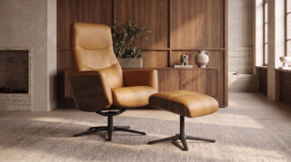 KAWOLA Relaxsessel VANITAS Drehsessel Leder cognac mit Hocker