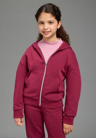 KIDSWORLD Kapuzensweatjacke "Lässige Sweatjacke mit kleinem Herz-Stickerei am Ärmel" Must-Have Basic Sweatjacke mit kleiner Deko-Stickerei, lockere Form