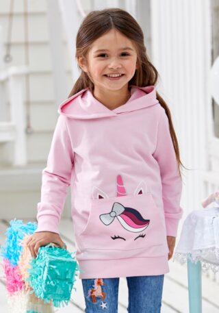 KIDSWORLD Kapuzensweatshirt ", Longsweatshirt mit niedlichem Einhorn", Langarm, Basic-Passform, bedruckt, mit Kapuze, aus Baumwolle