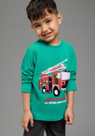 KIDSWORLD Langarmshirt "Feuerwehr Pailletten Shirt" Shirt mit Feuerwehr Wende-Pailletten