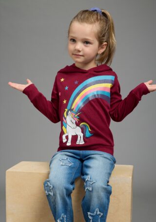 KIDSWORLD Langarmshirt "mit EINHORN Regenbogen" Einhorn-Druck, Langarm, Basic-Passform, aus Baumwolle