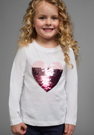 KIDSWORLD Langarmshirt ", mit Paillettenherz zum Wenden" Langarm, Basic-Passform, mit glitzernden Pailletten