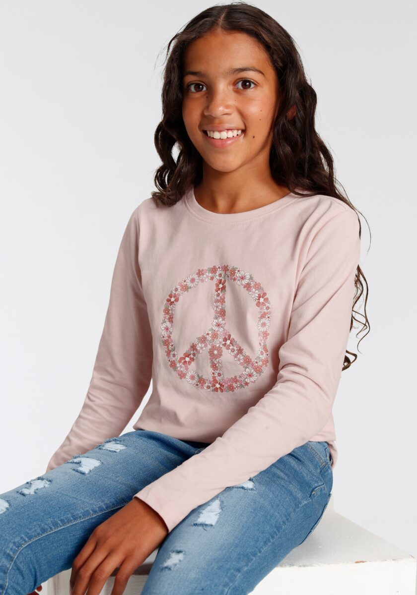 KIDSWORLD Langarmshirt "Peace" Langarm, Basic-Passform, mit Statements/SprĂźchen