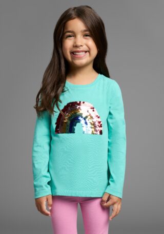 KIDSWORLD Langarmshirt "Regenbogen Pailletten-Applikation" Langarm, Basic-Passform, mit schimmernden Pailletten-Applikationen