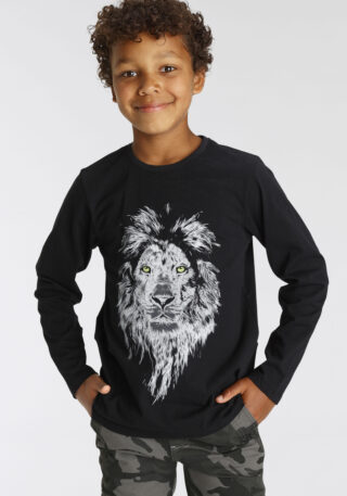 KIDSWORLD Langarmshirt "WHITE LION" Langarm, Basic-Passform, mit modischem Druck, Rundhalsausschnitt