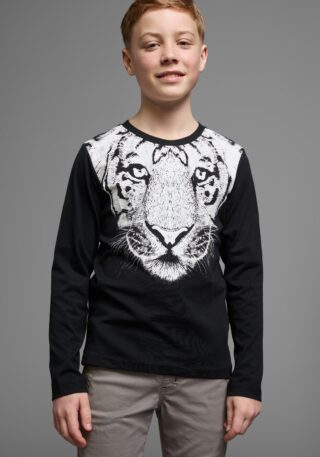 KIDSWORLD Langarmshirt "WHITE TIGER" Basic Passform, stylischer Druck, Rundhalsausschnitt