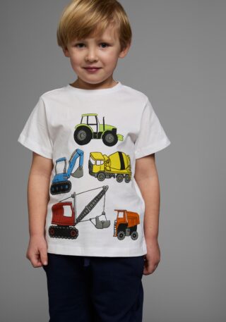 KIDSWORLD T-Shirt "Mit allen BAGGER & CO. Print" Kurzarm, bedruckt, Rundhalsausschnitt, aus Baumwolle