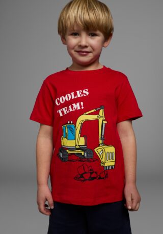 KIDSWORLD T-Shirt "Mit Bagger-Druck" Kurzarm, mit peppigem Druck, mit Rippbündchen am Ausschnitt