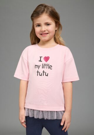 KIDSWORLD T-Shirt "mit Glitzerprint und Tüll-Saum: I love my little tutu" Basic Passform, Kurzarm, mit Volant aus Polyester