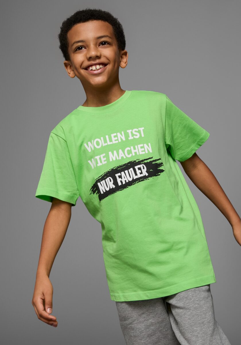 KIDSWORLD T-Shirt "Mit Spruch: WOLLEN IST WIE MACHEN...." Kurzarm, Basic-Passform, bedruckt, Rundhalsausschnitt