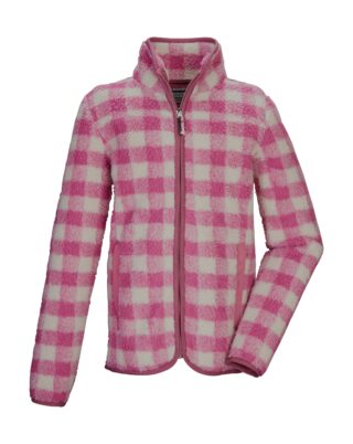 Killtec Fleecejacke "KOW 243 GRLS FLC JCKT" Weiche Sherpa Fleecejacke mit Karomuster und Kinnschutz-Reißverschluss