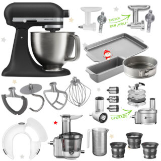 KitchenAid Küchenmaschine Artisan Plus 5KSM50 Mega-Winter-Set Gusseisen Schwarz