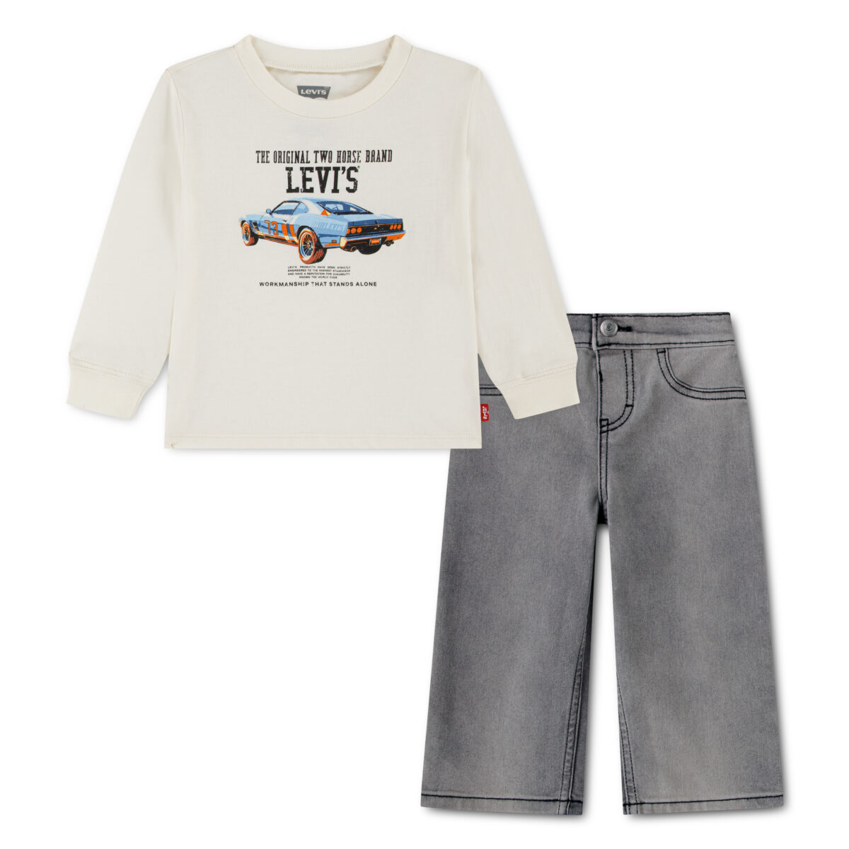 Levis Kids Shirt & Hose "LVB CAR LS & DENIM SET" 2 mit coolem Autoprint, for BOYS