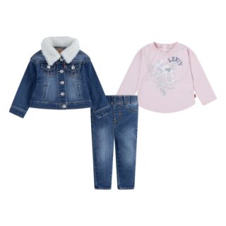 Levis Kids Shirt, Hose & Jäckchen "LVG 3PC SHERPA TRUCKER & JEAN" Set, 3 Stk. im Jeans-Look, for Girls