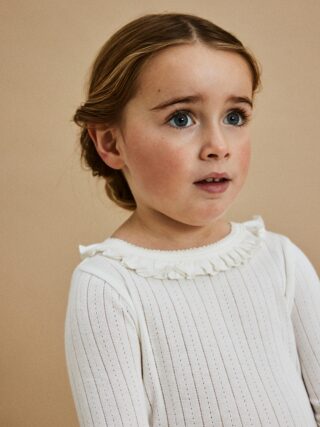 Lil Atelier Langarmshirt "NMFRACHEL NIS LS SLIM TOP LIL NOOS" Baumwollmischung, Rüschen