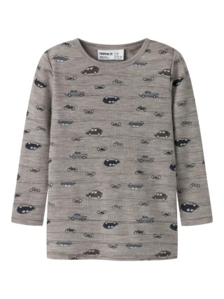 Name It Langarmshirt "NMMWANG WOOL RIB LS TOP AOP NOOS" aus weicher und wärmender Merinowolle