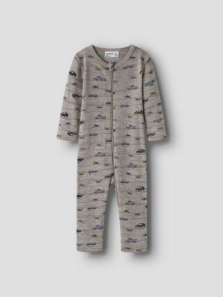 Name It Schlafanzug "NBMWANG WOOL RIB NIGHTSUIT AOP NOOS" aus Wolle, mit Reißverschluss