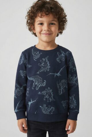Name It Sweatshirt "NMMVARON für Jungen mit Alloverprint und Rippbündchen", bedruckt, casual, regular fit, Baumwolle, Rundhals