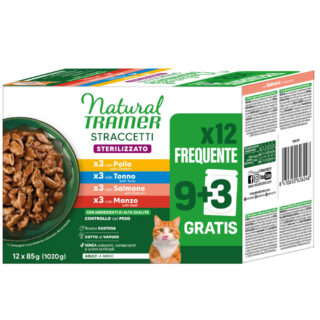 Natural Trainer Straccetti Adult Sterilised Streifen in Soße 12 x 85 g - Mixpaket (4 Sorten)
