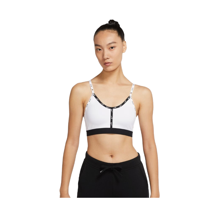 Nike Dri-FIT Indy Logo Sport-BH, Weiß, Gr. XL – Feuchtigkeitsableitend & bequem für optimale Laufleistung