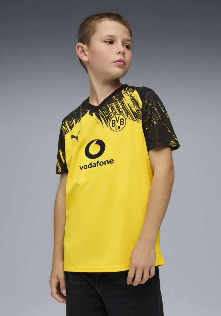 PUMA Fußballtrikot "BVB HOME JERSEY REPLICA JR WITH SPONSOR" für Fußball, aus Polyester, ohne Kapuze, sportlicher Stil