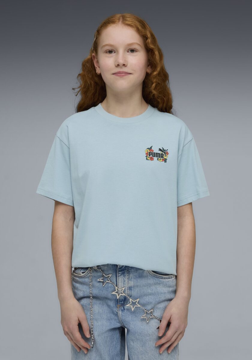 PUMA T-Shirt "MID90S RELAXED GRAPHIC TEE G" für Jugendliche, Kurzarm, sportlicher Stil, aus Baumwolle