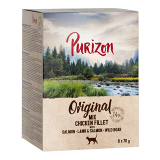 Purizon Original Adult 24 x 70 g - getreidefrei - Mixpaket (12 x Lachs, 6 x Lachs & Lamm, 6 x Wildschwein)