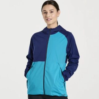 Saucony Boulder Drizzle Damen Laufjacke – Wasserdicht, Atmungsaktiv, Blau, Größe S