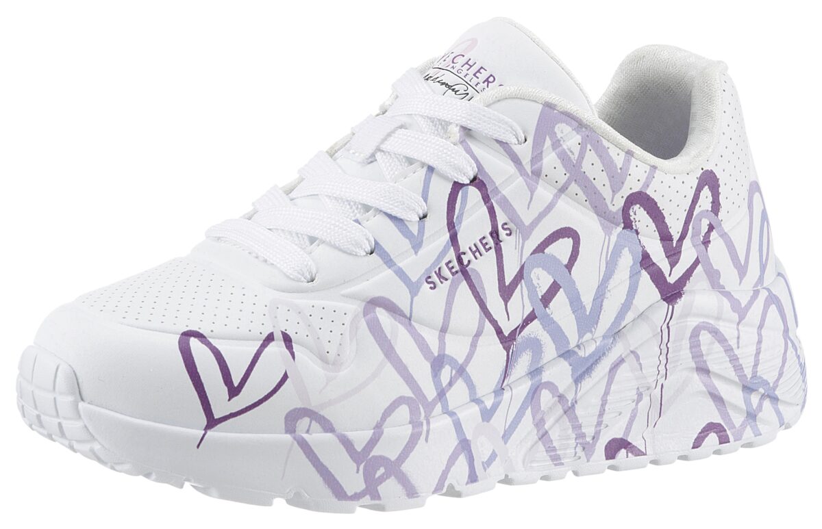 Skechers Sneaker "UNO LITE - SPREAD THE WORLD", Schnürschuh mit süßem herzchen Print, Größenschablone zum Download